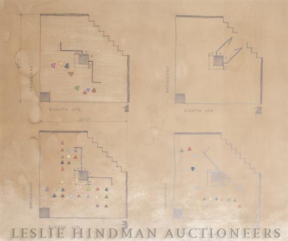 Richard Neutra, (Australian, 1892-1970), Project : Richard Neutra (Australian, 1892-1970) Project for Variable Display Windows (Corner), 1932 graphite and colored pencil on paper 19 1/2 x 23 inches. Property from Robert Henry Adams Fine Art, Chicago, 