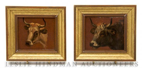 Attributed to Benjamin West, , Two Studies of Cow: Attributed to Benjamin West Two Studies of Cows oil on board 3 7/8 x 4 7/8 inches (each). Property of a Private Collector, Palm Springs, California