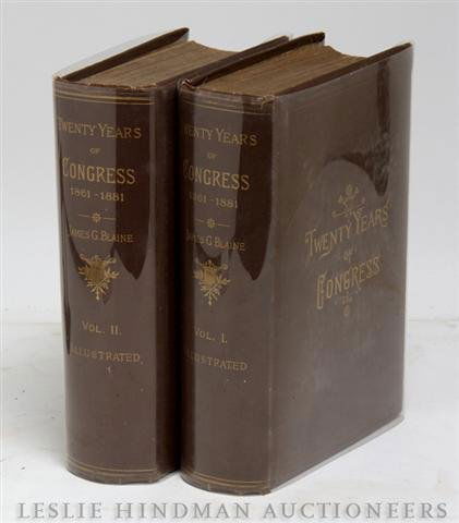 BLAINE, JAMES C. Twenty Years in Congress. Norwic: BLAINE, JAMES C. Twenty Years in Congress: From Lincoln to Garfield. Norwich: Henry Bill, 1884. 2 vols. 4to, full leather stamped in gilt.