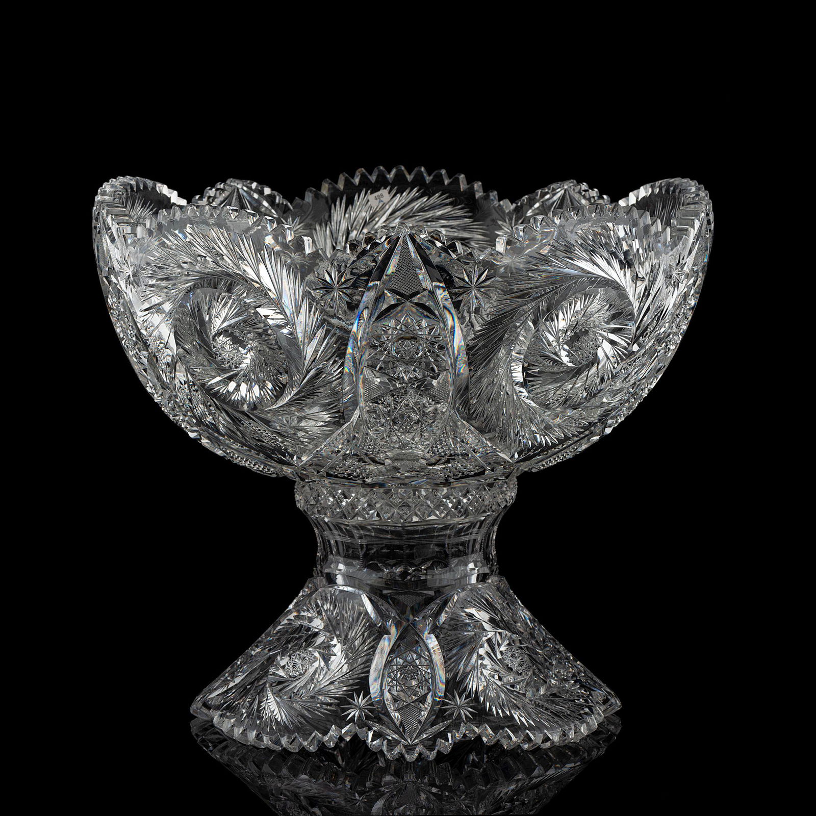 A Brilliant-Period Cut Glass Punch Bowl and Stand with (1 of 3)