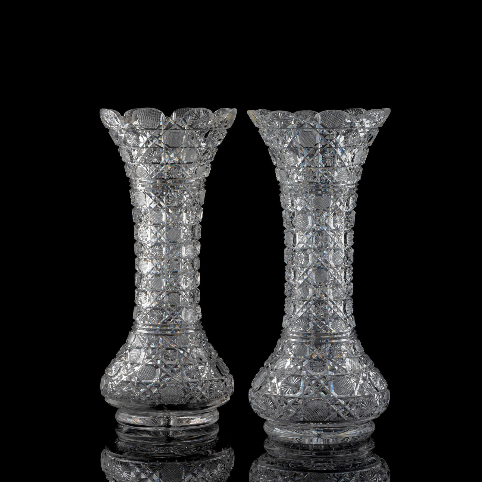 Two "Harvard" Cut Glass Vases (1 of 3)
