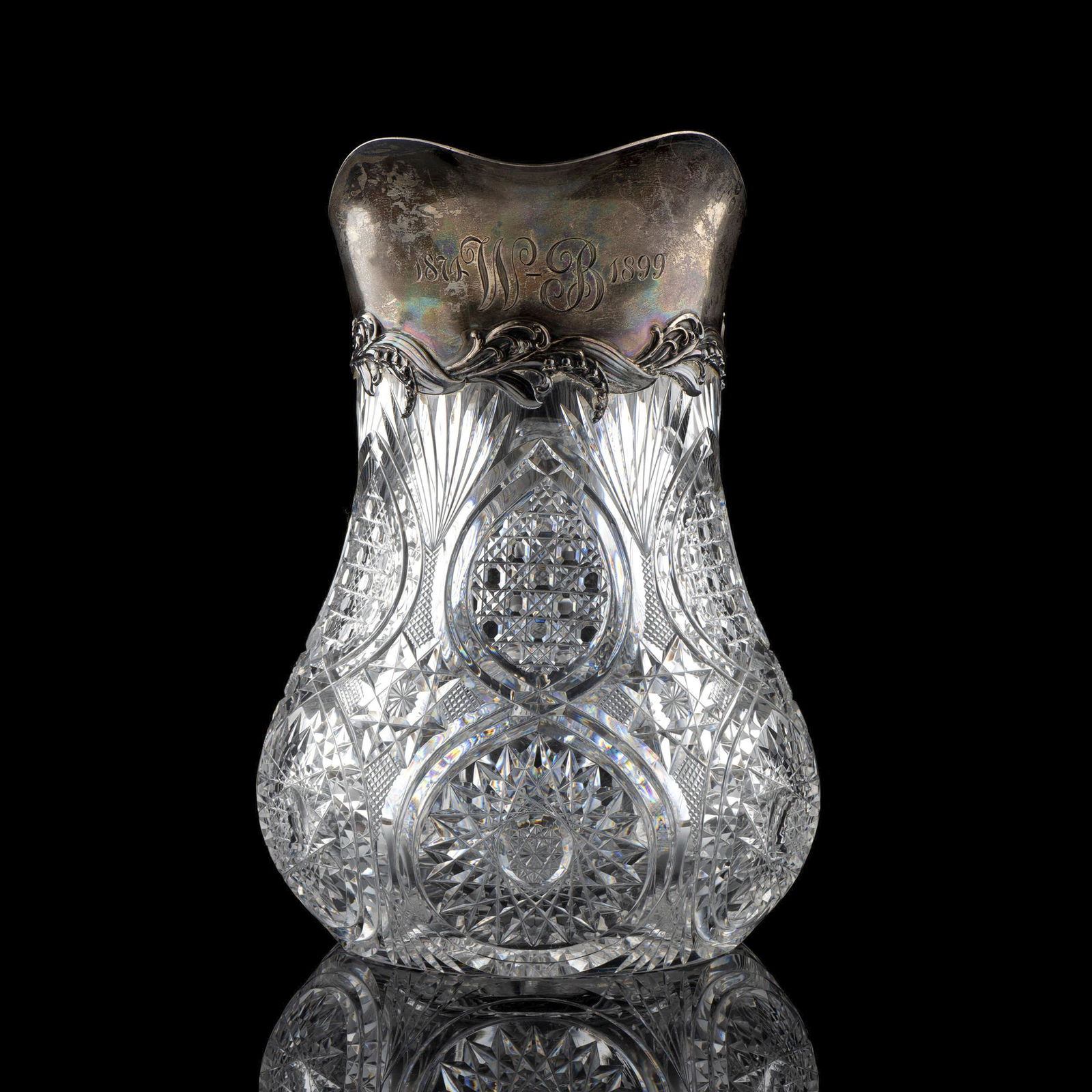 A Brilliant-Period Cut Glass Water Pitcher with Lilies (1 of 9)