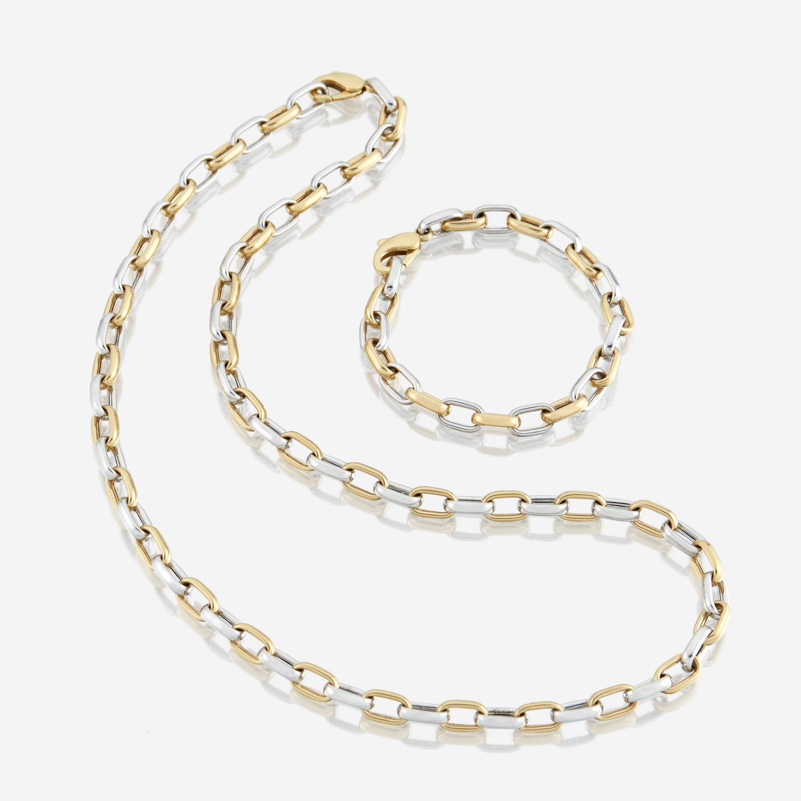 A bicolor eighteen karat gold necklace and matching (1 of 1)