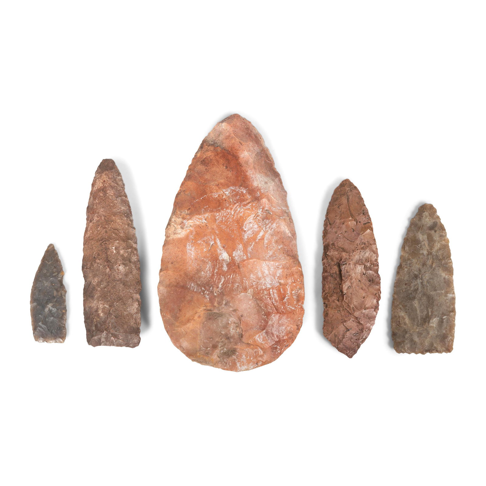 A Group of Woodland Blades longest 5 inches: A Group of Woodland Blades Woodland Period, 800 BCE - 1200 CE lot of 5 longest 5 inches From an Estate in Sinking Spring, Ohio