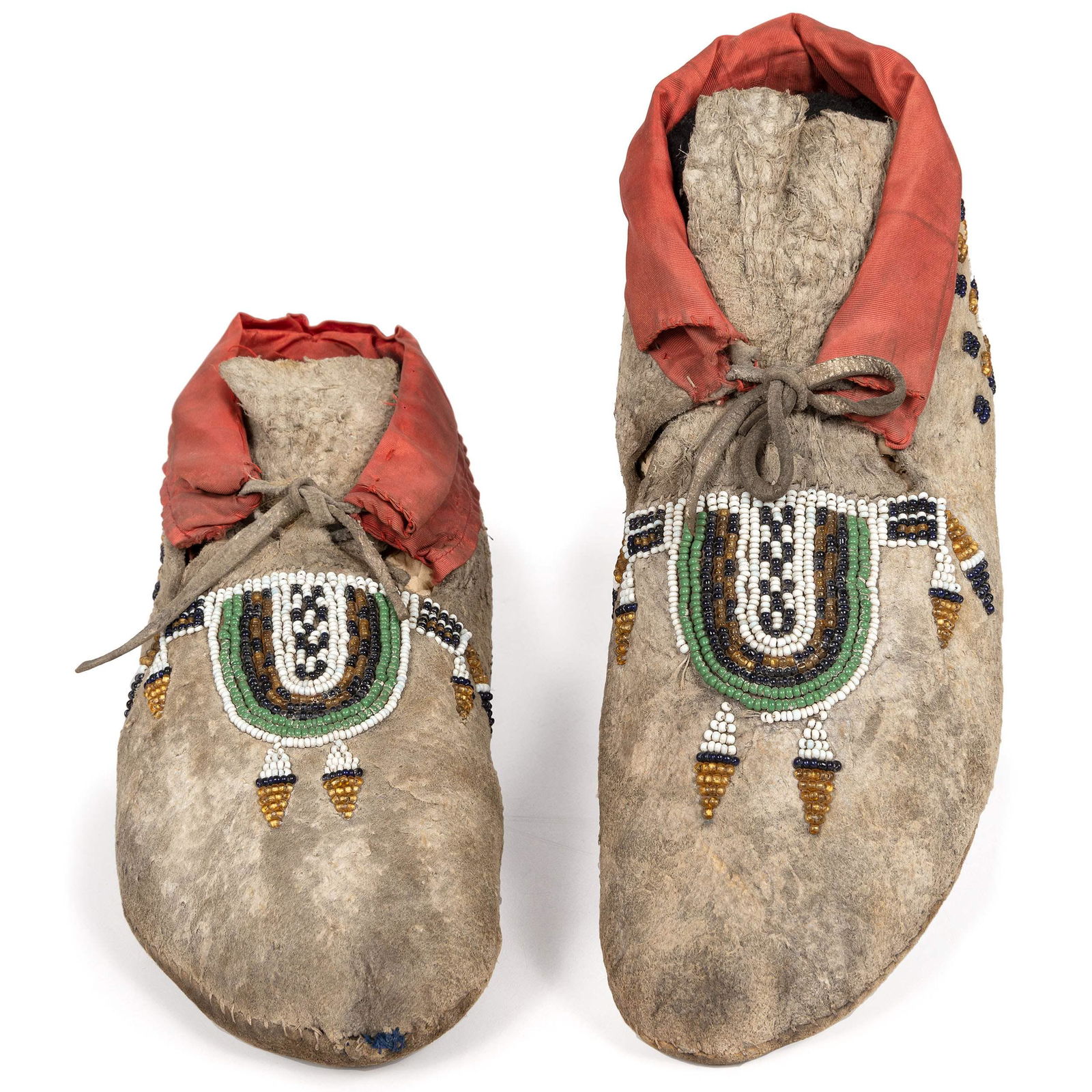 Crow Beaded Buffalo Hide Moccasins length 9 1/4 inches (1 of 6)