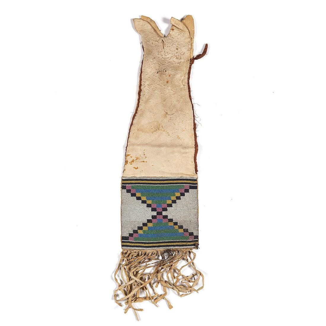Blackfeet Beaded Hide Tobacco Bag overall length 20 (1 of 2)