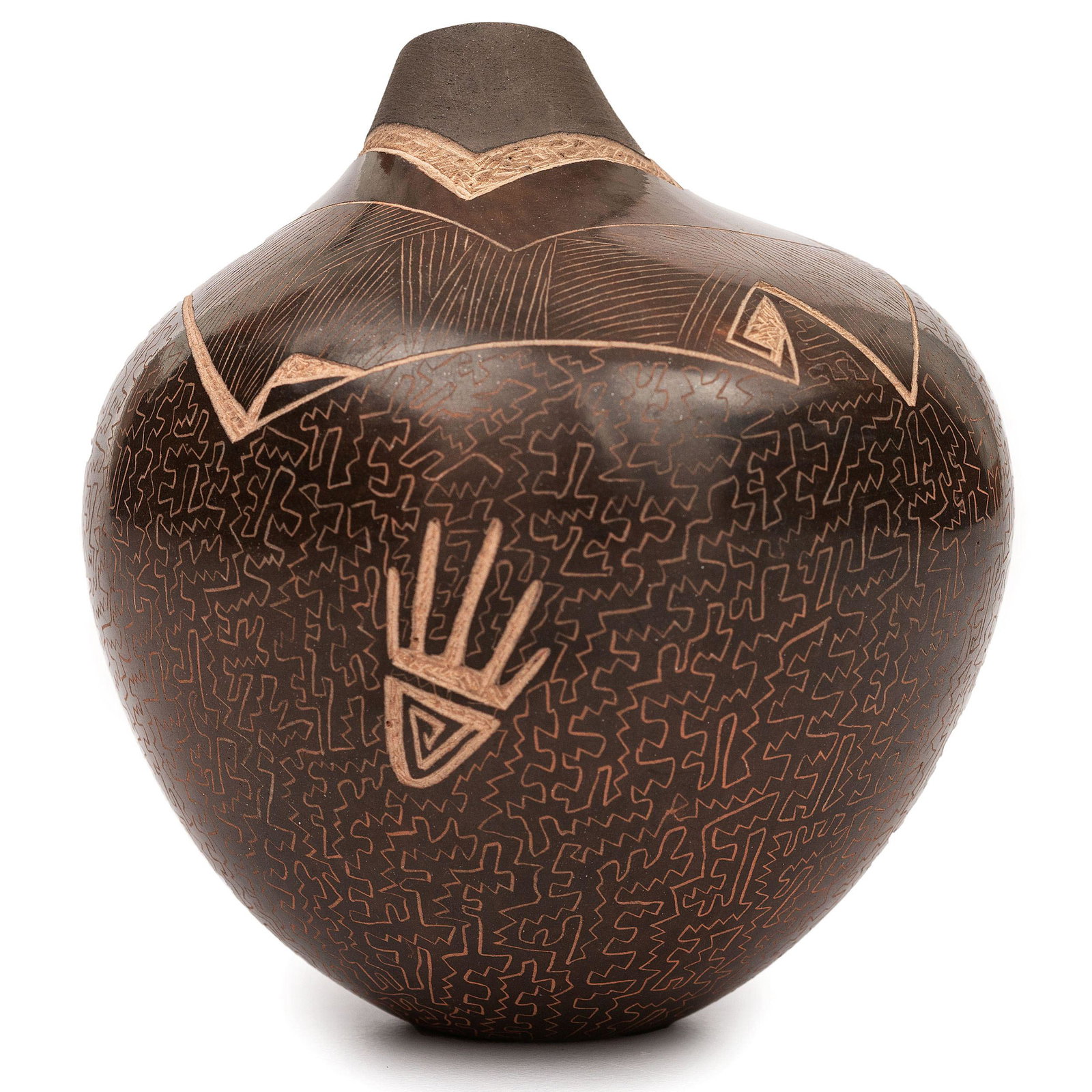 Dusty Naranjo (Santa Clara, b. 1968) Sgraffito Pottery: Dusty Naranjo (Santa Clara, b. 1968) Sgraffito Pottery Jar signed Dusty (base) height 4 inches x diameter 4 inches Property from the Private Collection of Ross Hubbard, Naples, Florida