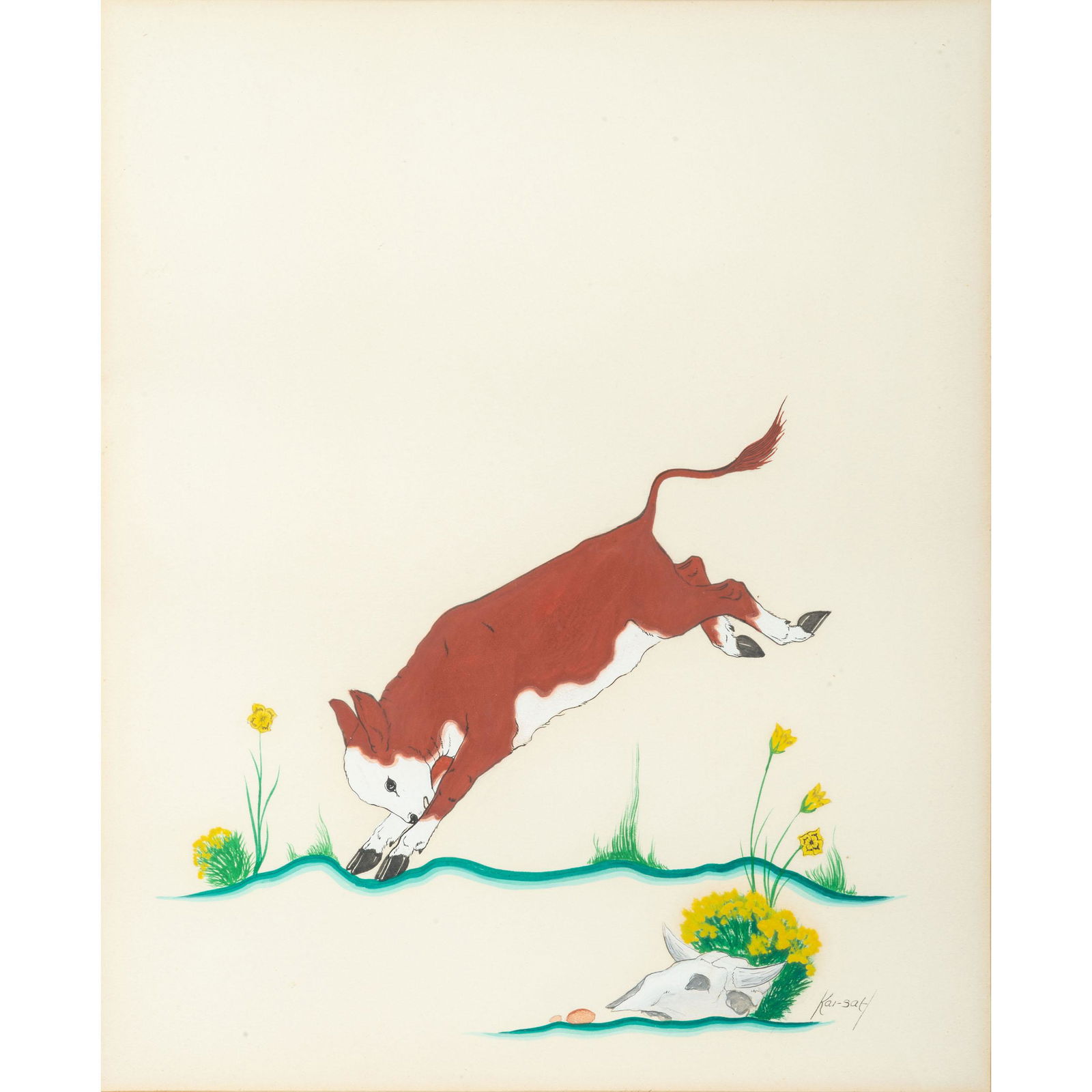 Percy Tsisete Sandy, Kai-Sa (Zuni, 1918-1974) untitled,: Percy Tsisete Sandy, Kai-Sa (Zuni, 1918-1974) untitled, fawn and calf gouache on paper lot of 2, each signed lower right 10 3/4 x 8 3/4 inches