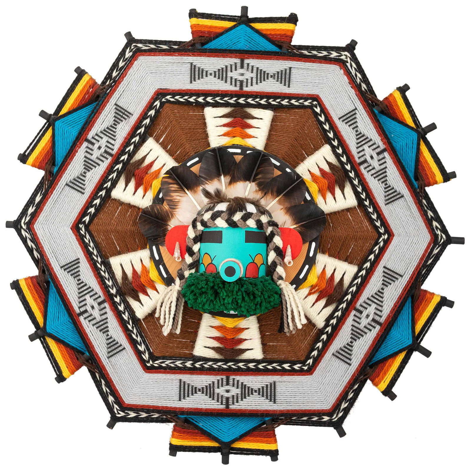 Sandra (Hamana) Davis (Hopi, 20th century) Morning: Sandra (Hamana) Davis (Hopi, 20th century) Morning Katsina woven katsina sculpture signed and titled on verso diameter 24 1/4 inches