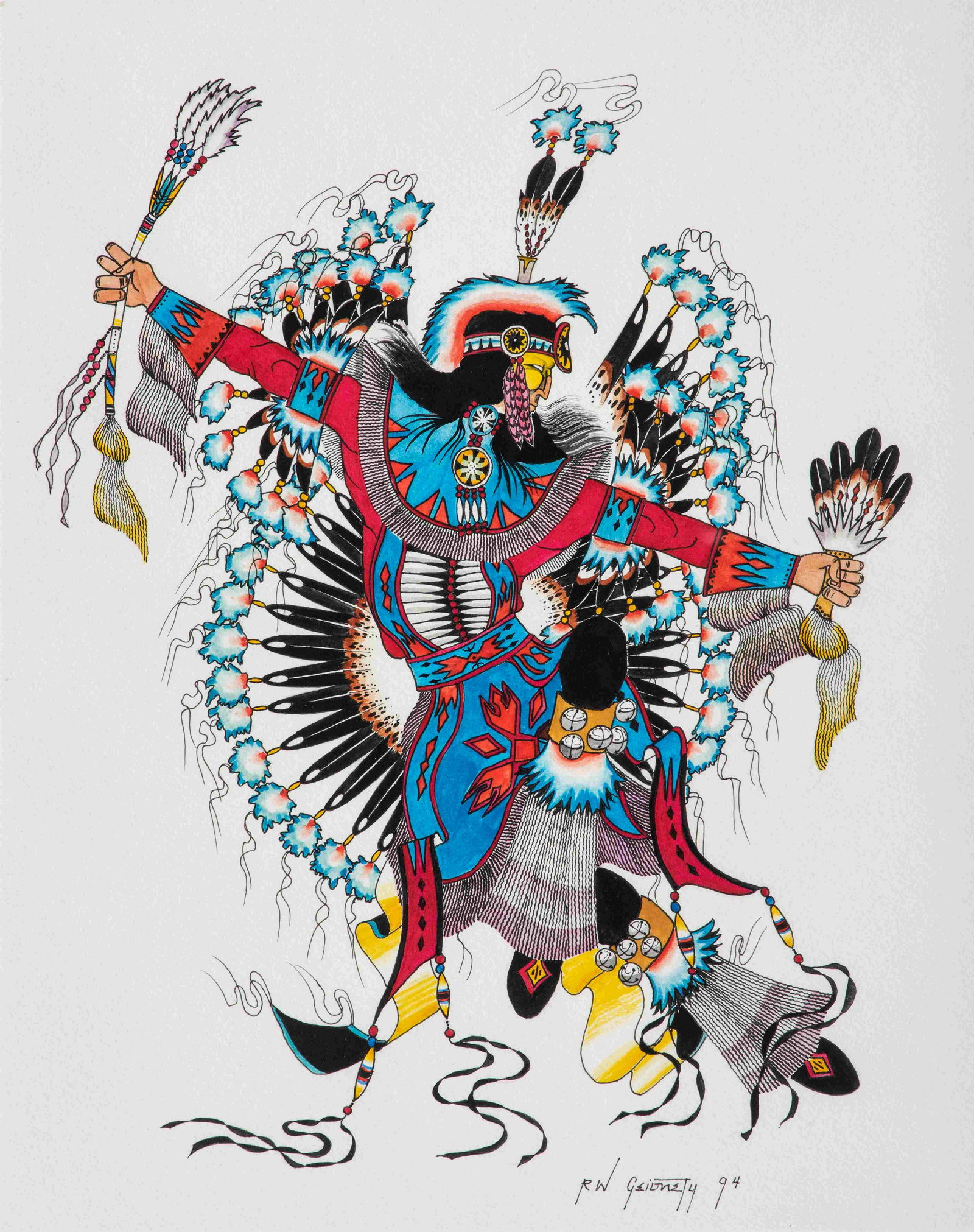 Ron Geionety (Kiowa, b. 1950) untitled, Fancy Dancer, (1 of 2)
