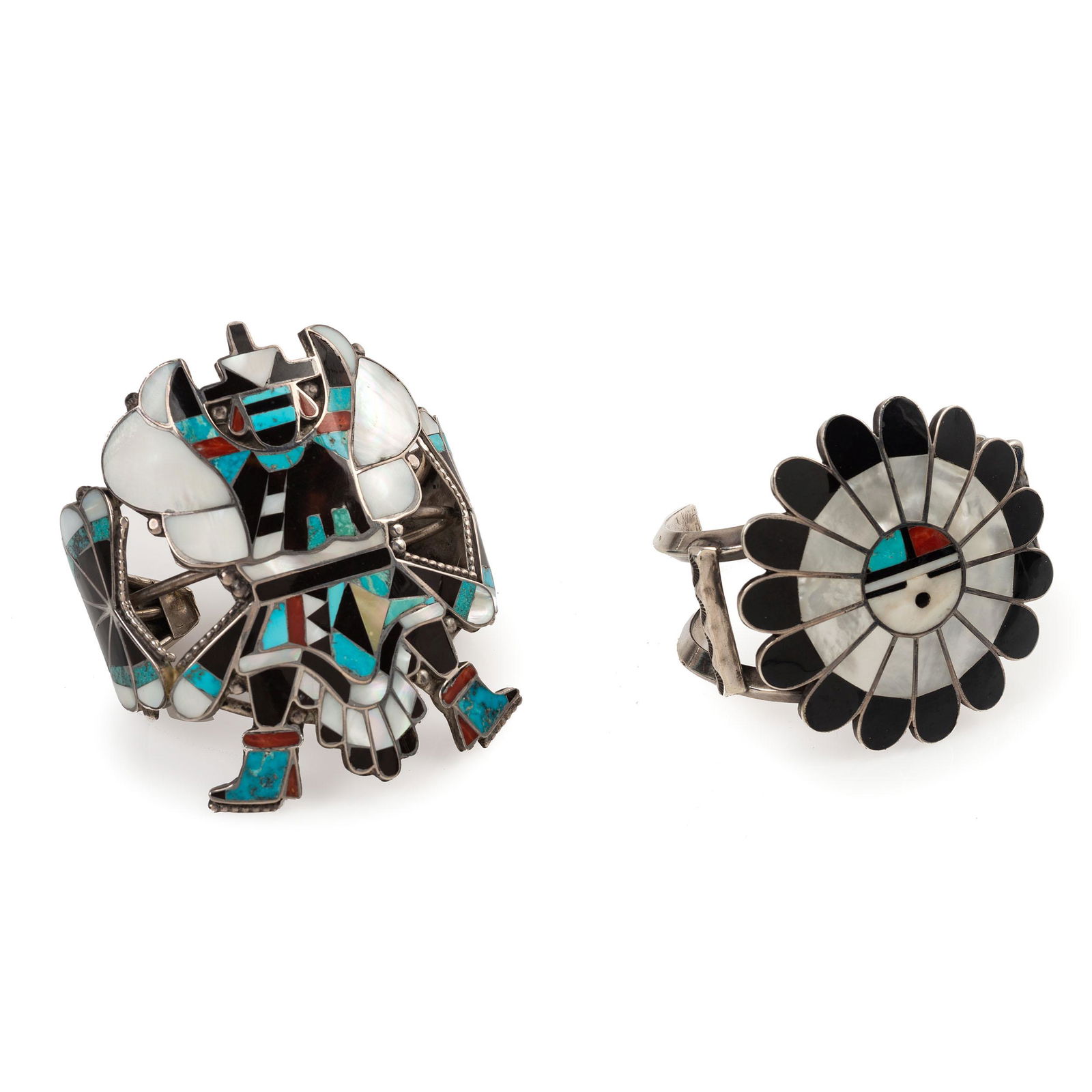 Zuni Mosaic Inlay Knifewing and Sunface Cuff Bracelets (1 of 2)