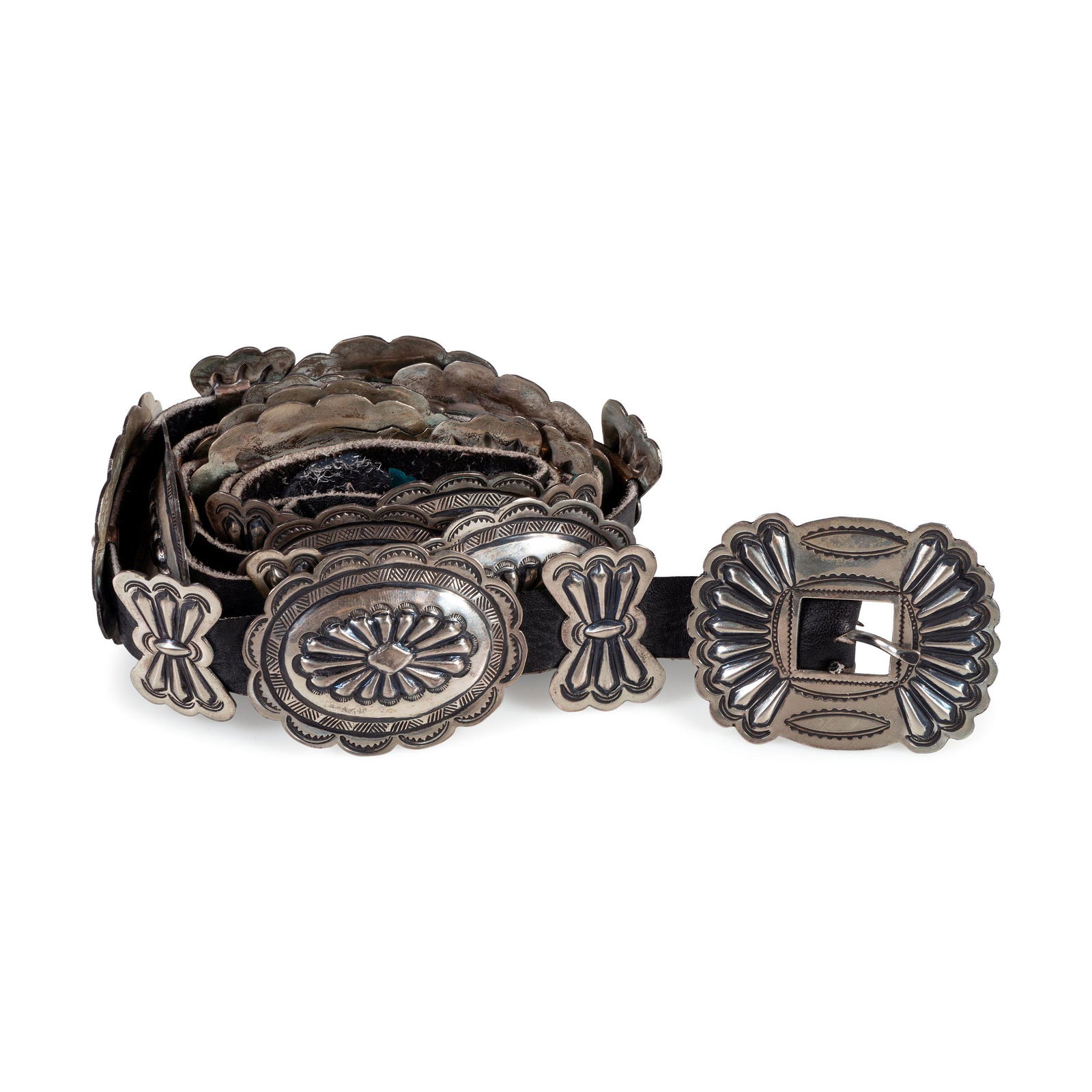 Navajo Stamped Silver Concha Belt (1 of 3)
