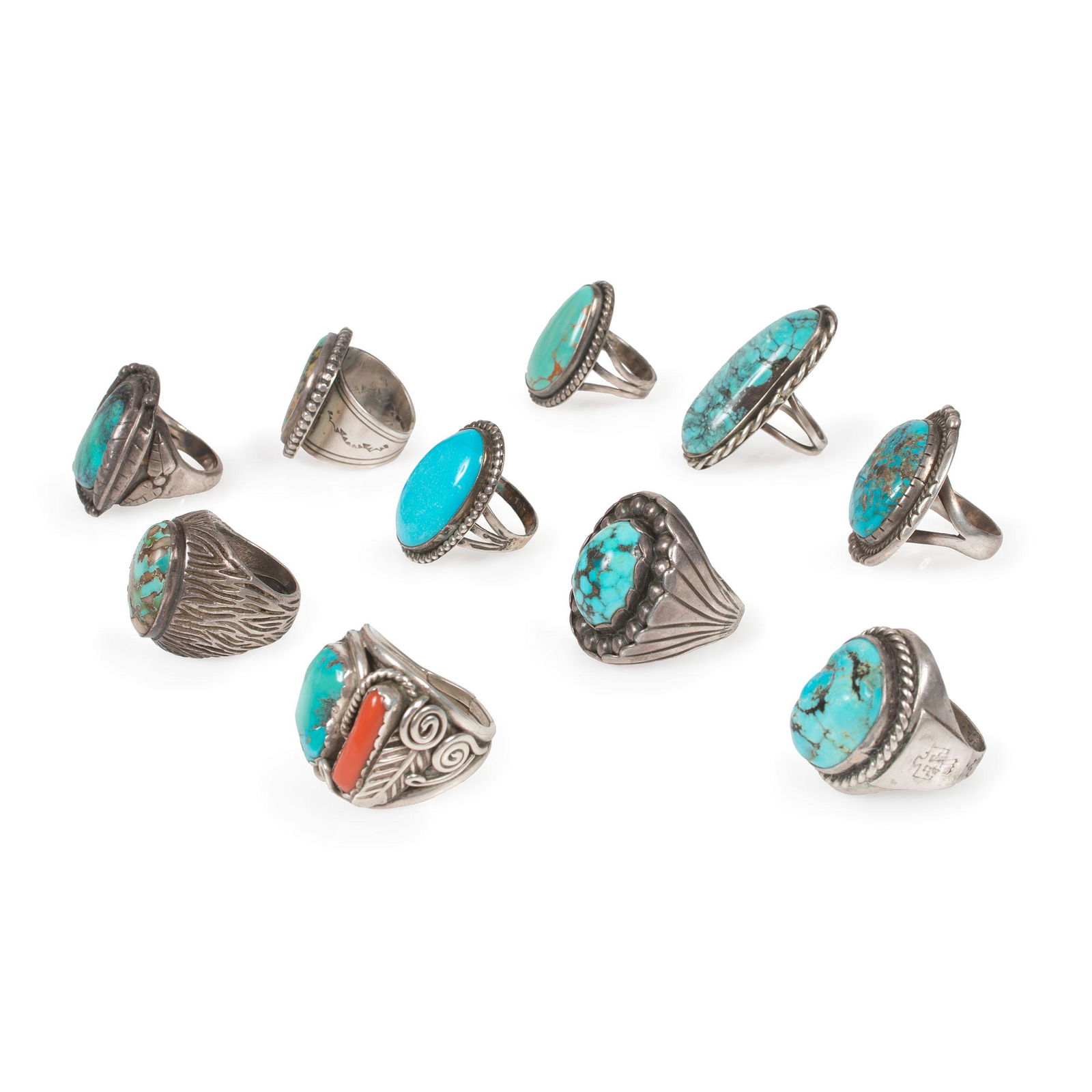 An Assortment of Navajo Silver and Turquoise Rings (1 of 8)
