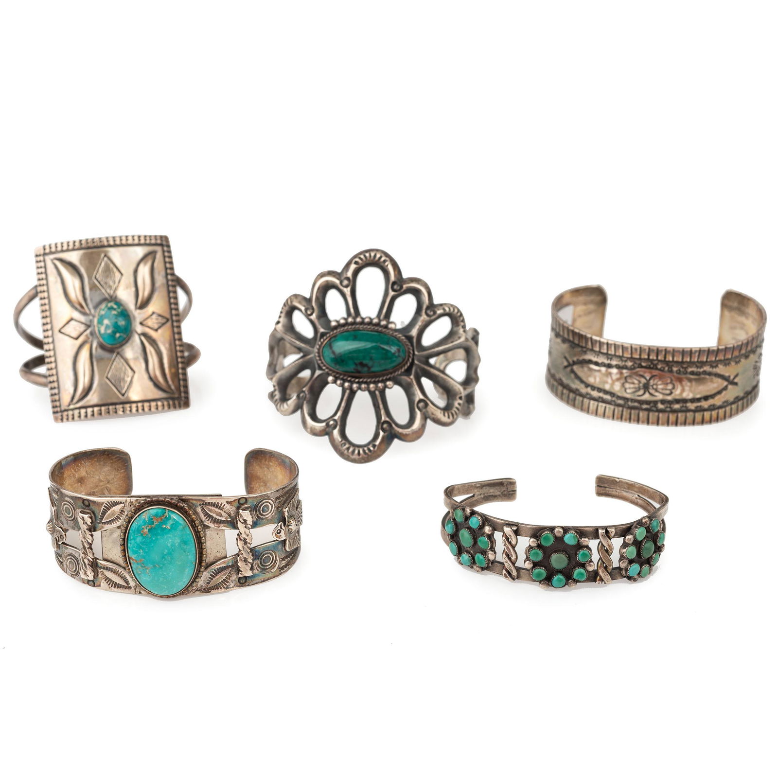 Collection of Navajo and Zuni Silver and Turquoise Cuff (1 of 4)