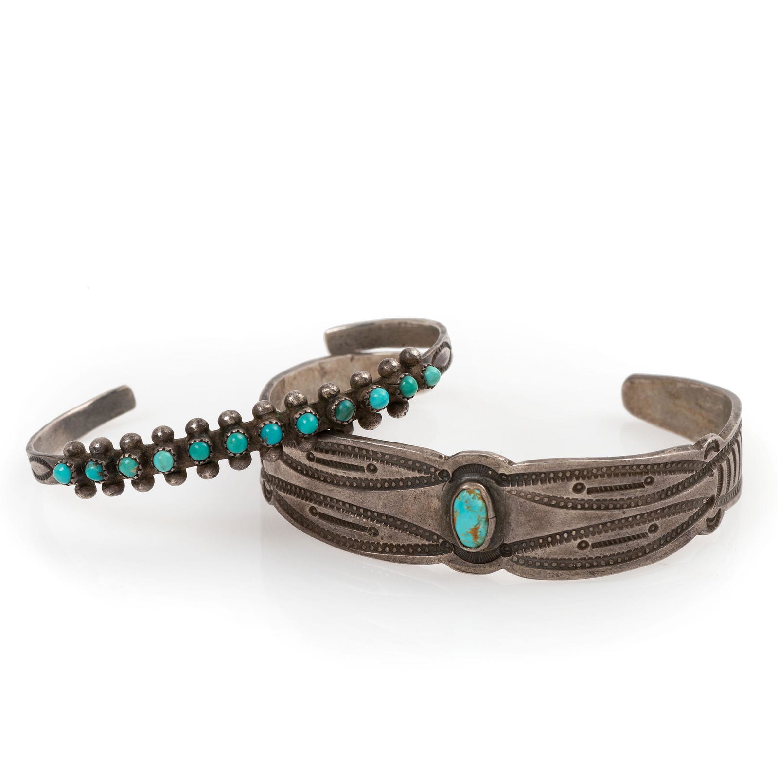 Navajo and Zuni Silver and Turquoise Cuff Bracelets (1 of 3)