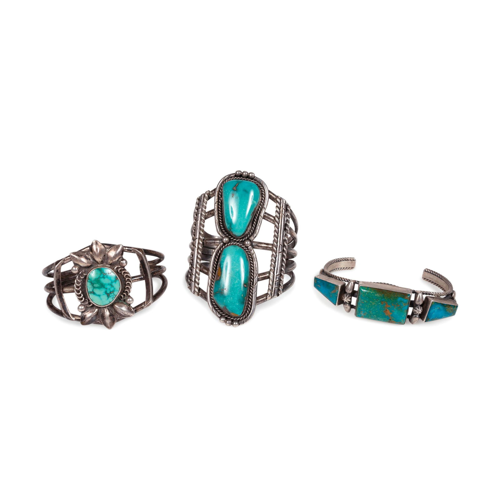 Navajo Silver and Turquoise Cuff Bracelets length 5 x (1 of 4)
