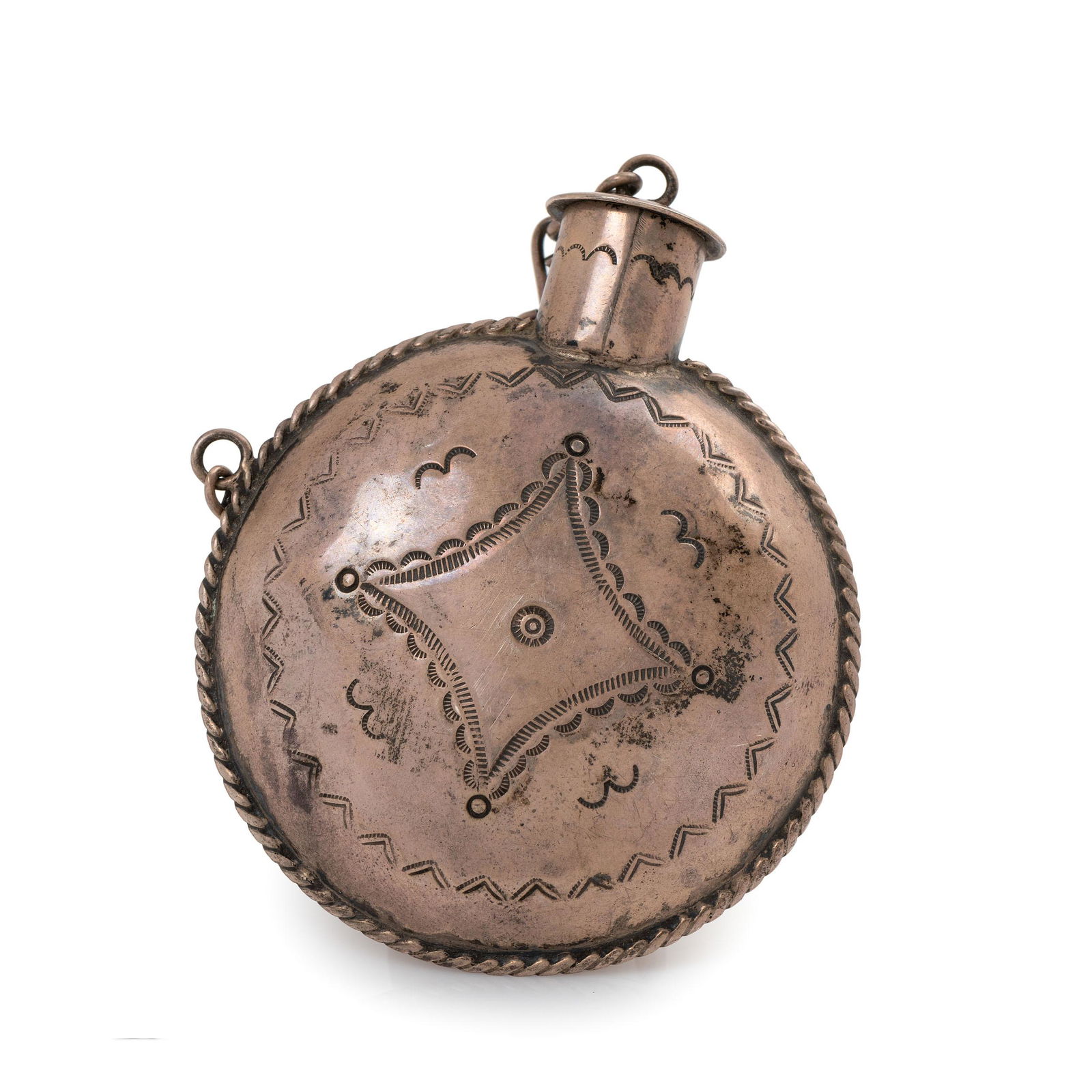 Navajo Stamped Silver Tobacco Canteen   (1 of 2)