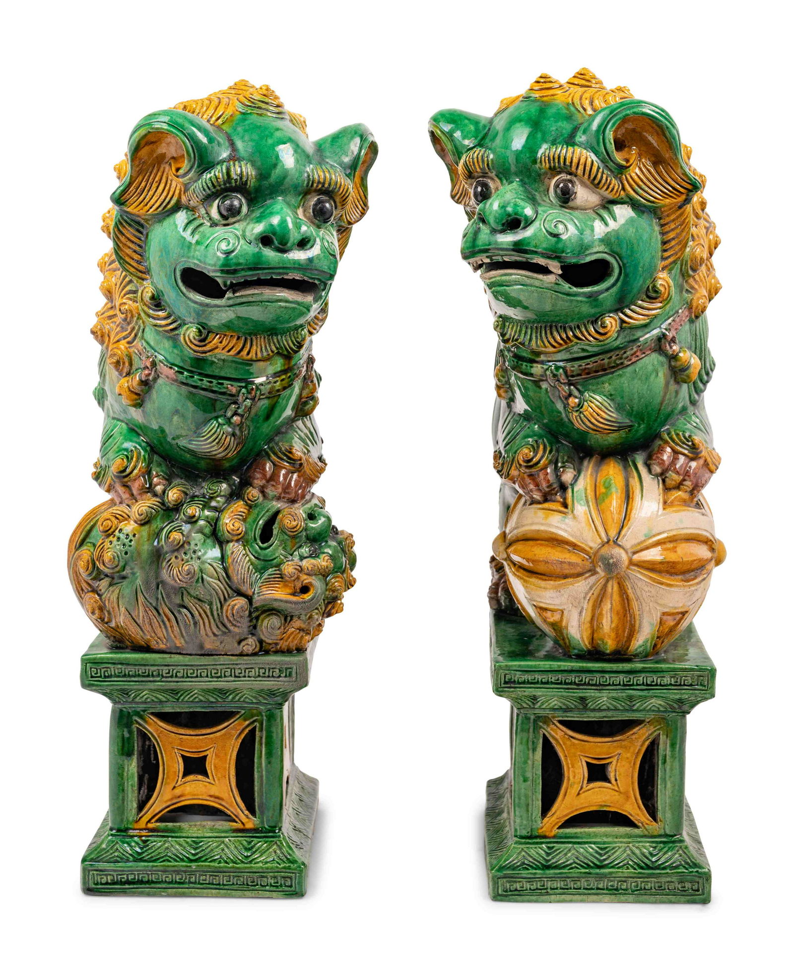 A Pair of Chinese Sancai Glazed Porcelain Figures of Fu (1 of 3)