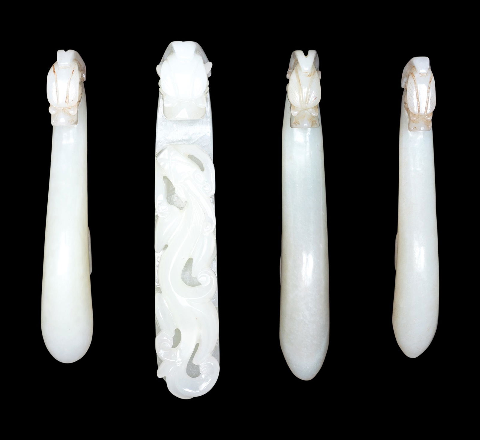 Four Chinese Celadon Jade 'Chilong' Belt Hooks (1 of 6)
