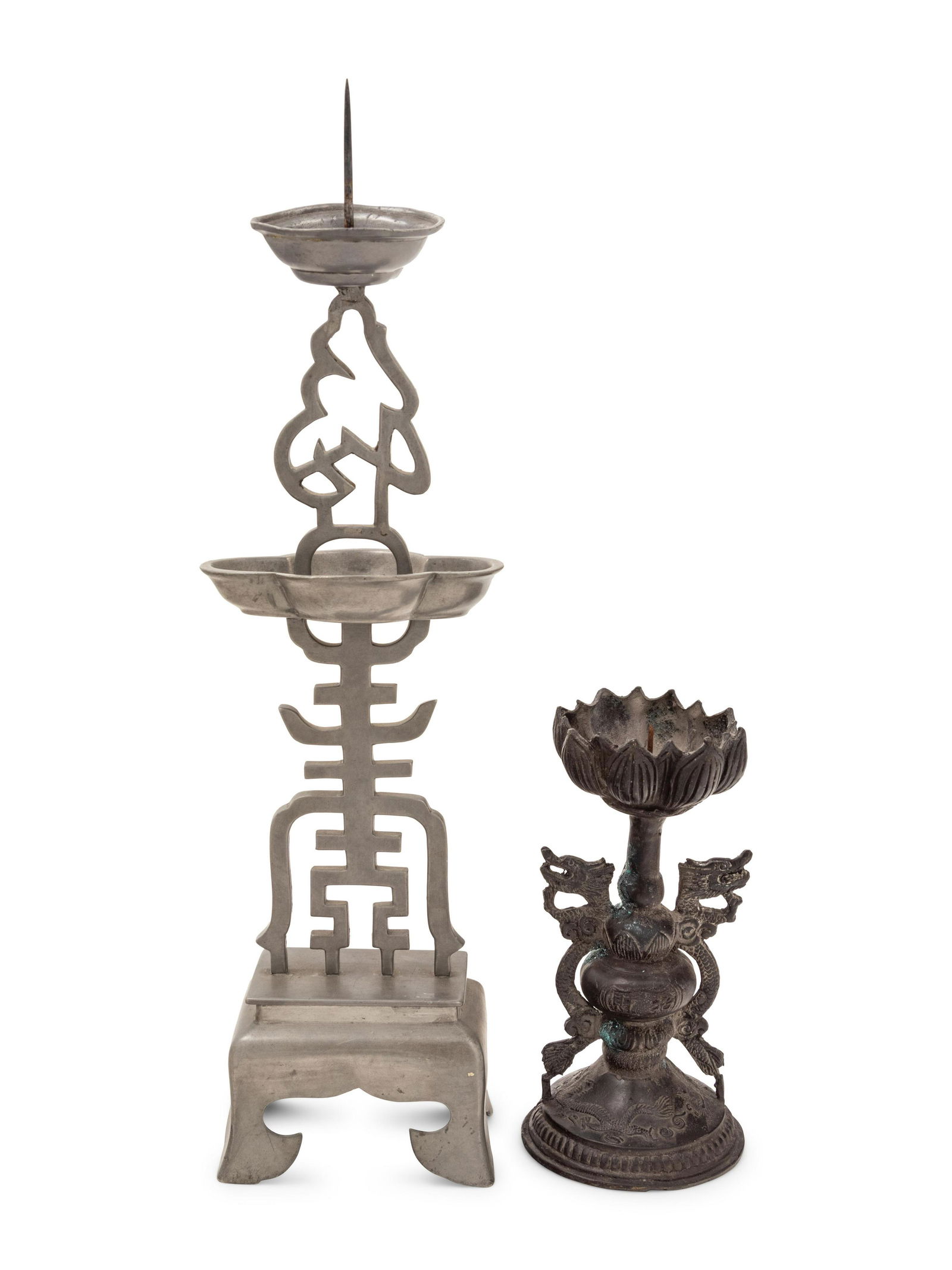 Two Chinese Metal Candlesticks (1 of 3)