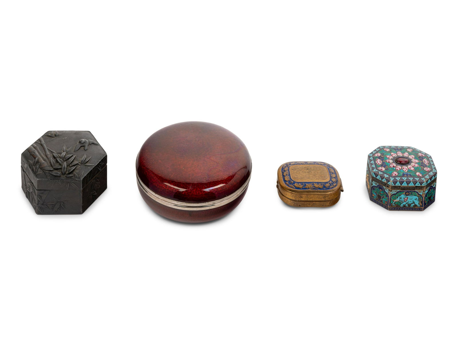 Four Chinese and Japanese Metal Covered Boxes (1 of 6)