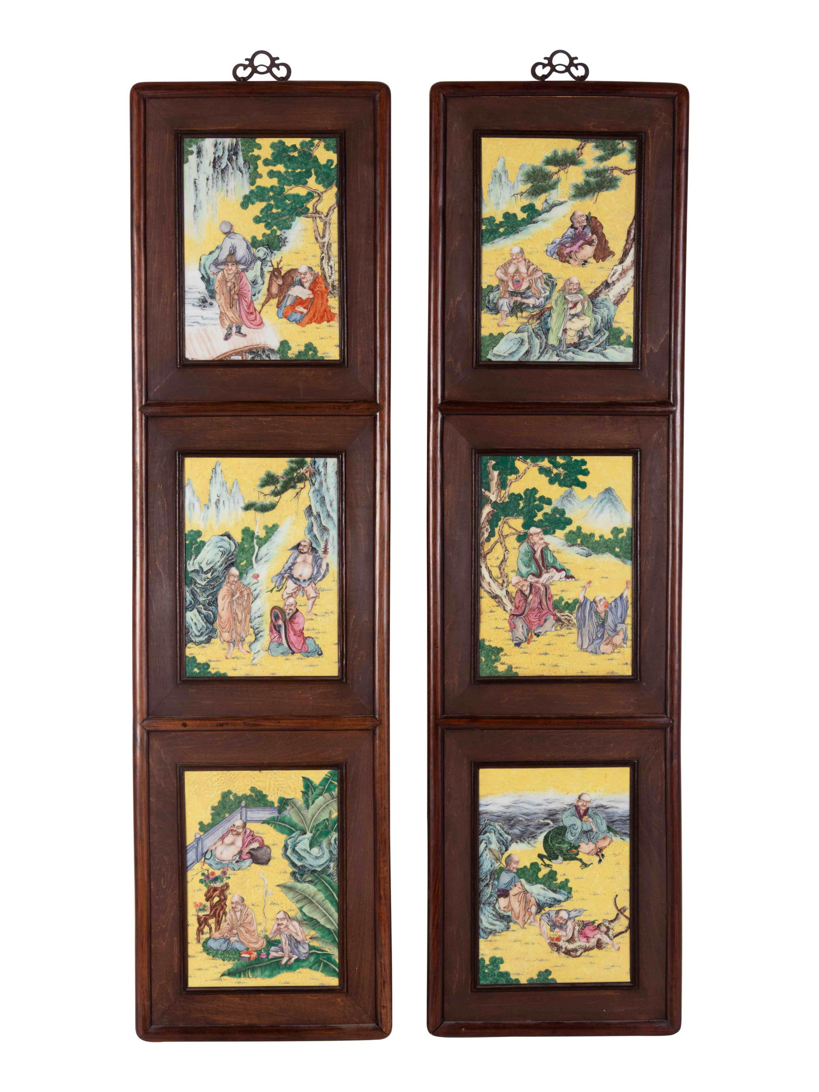 A Pair of Chinese Famille Rose Porcelain Inset Hardwood (1 of 8)
