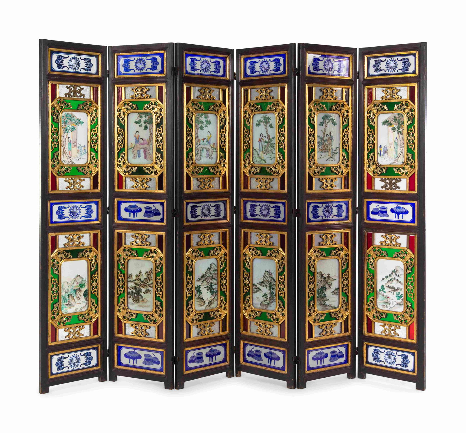 A Chinese Painted Glass Inset Gilt Decorated Hardwood (1 of 5)