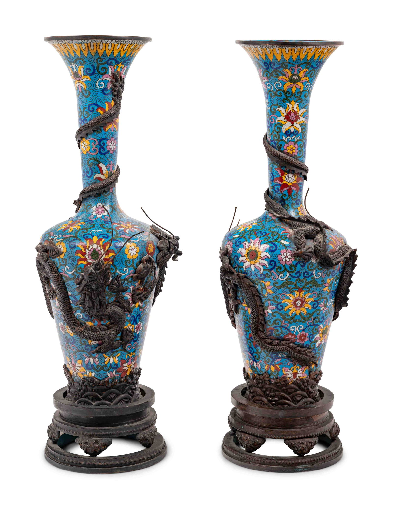 Two Pairs of Chinese Blue Ground Cloisonné (1 of 9)