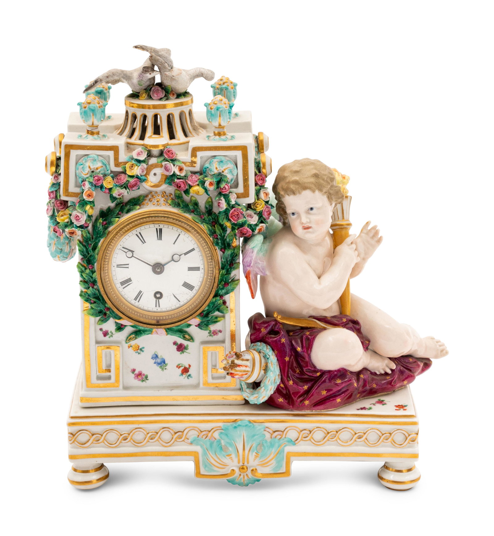 A Meissen Porcelain Mantle Clock height 12, length 9 (1 of 3)
