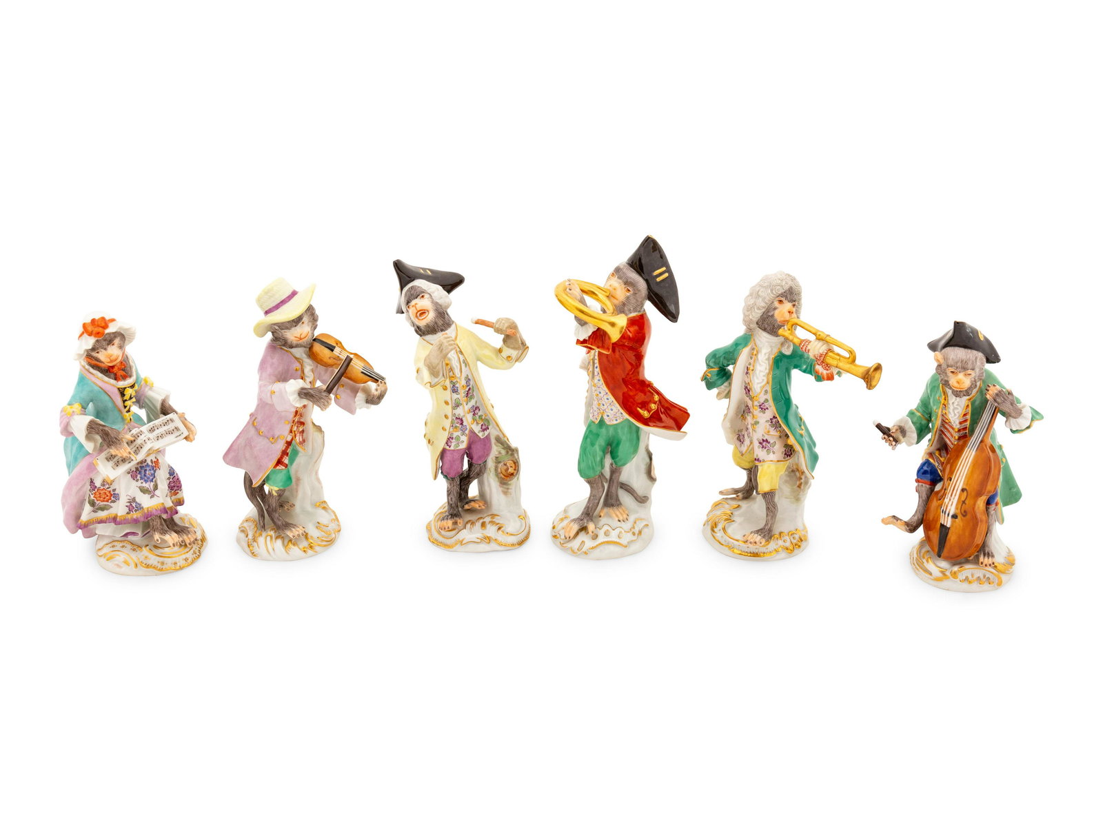 Six Meissen Porcelain Monkey Musicians largest height 6 (1 of 6)