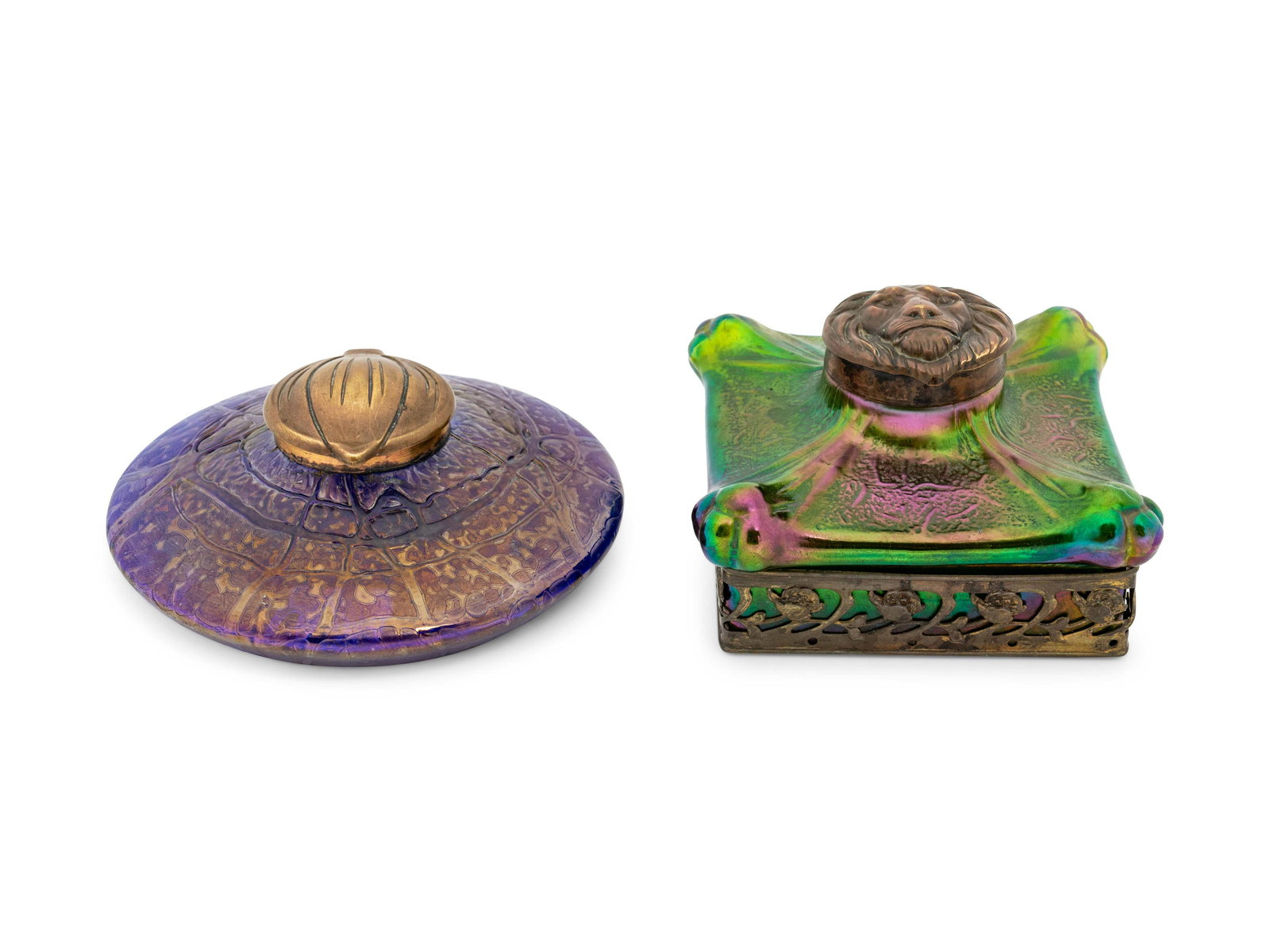 Two Loetz Glass Inkwells largest 3 x 4 1/2 x 41 1/2 (1 of 3)