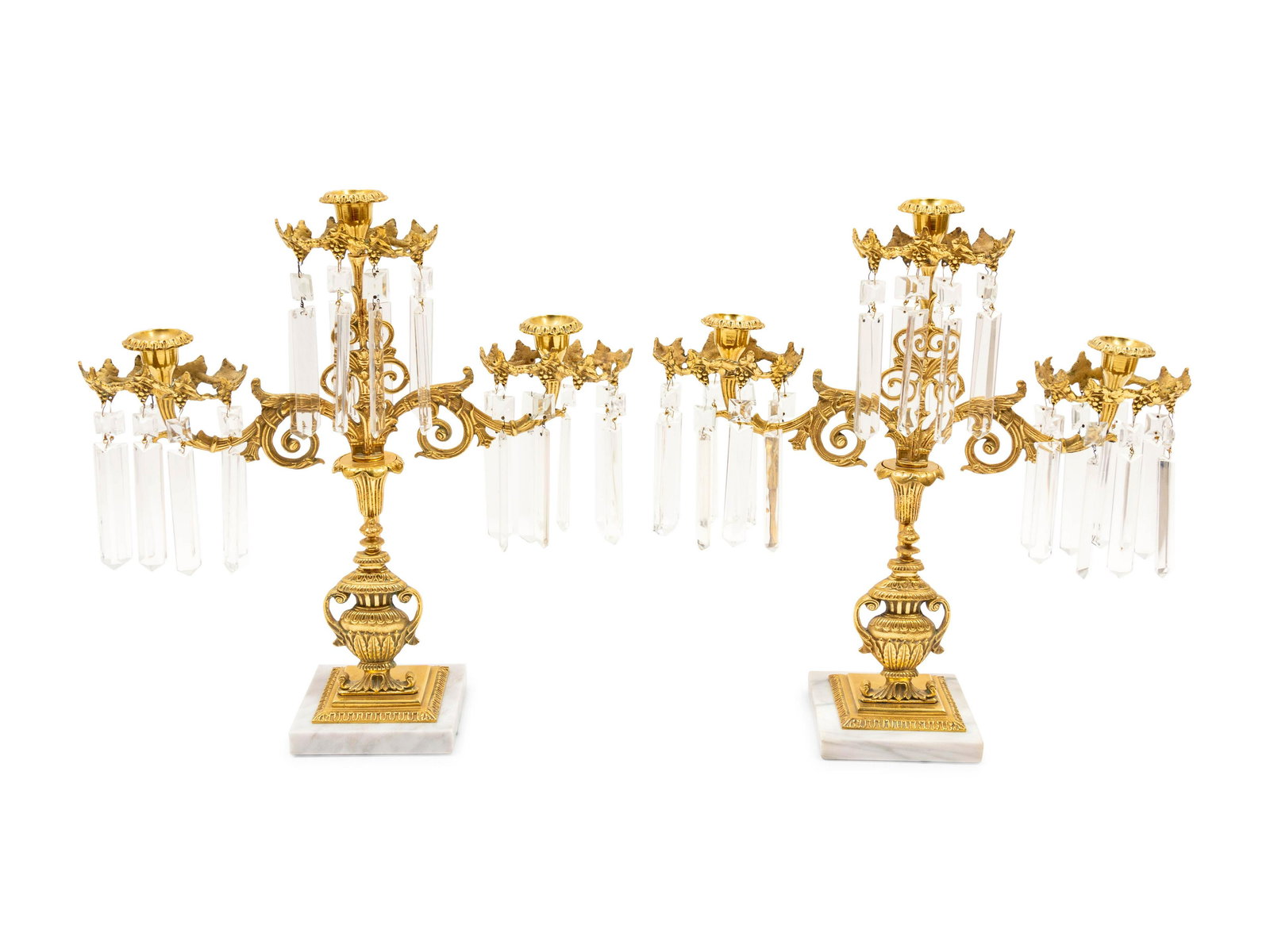 A Pair of Three Light Prism Candelabras height 17 1/2 (1 of 3)