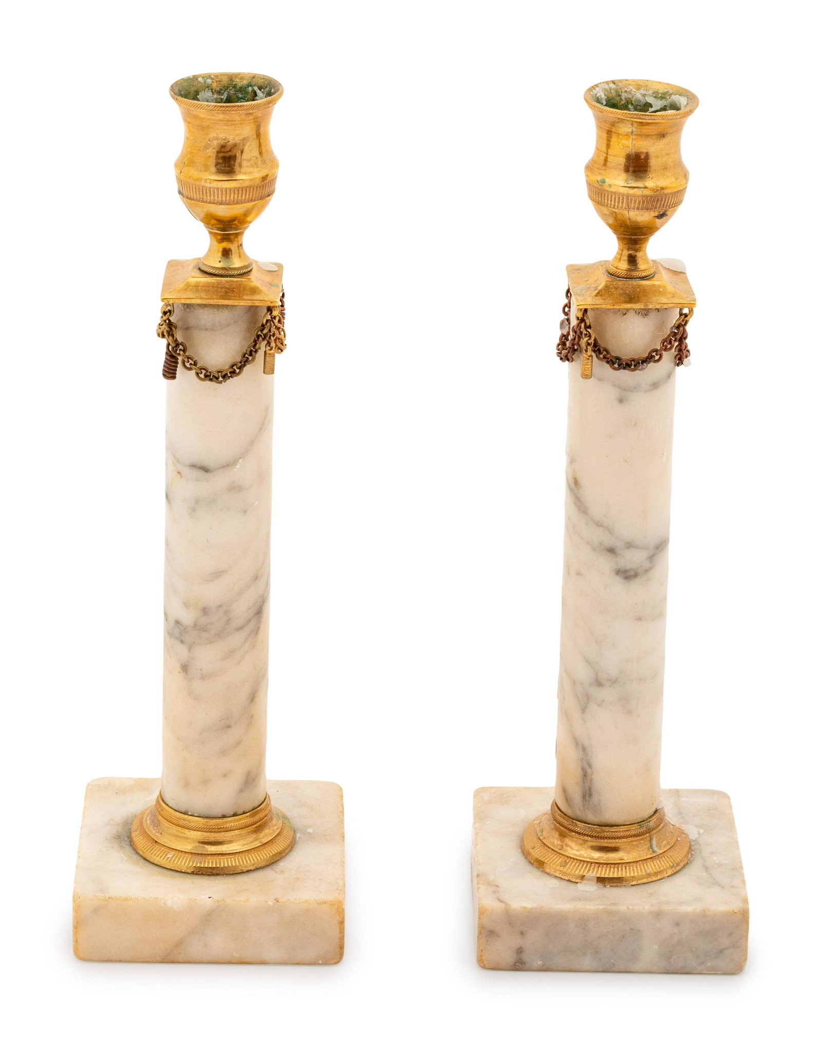 A Pair of Swedish Grey Marble Candlesticks height 9 1/2 (1 of 2)