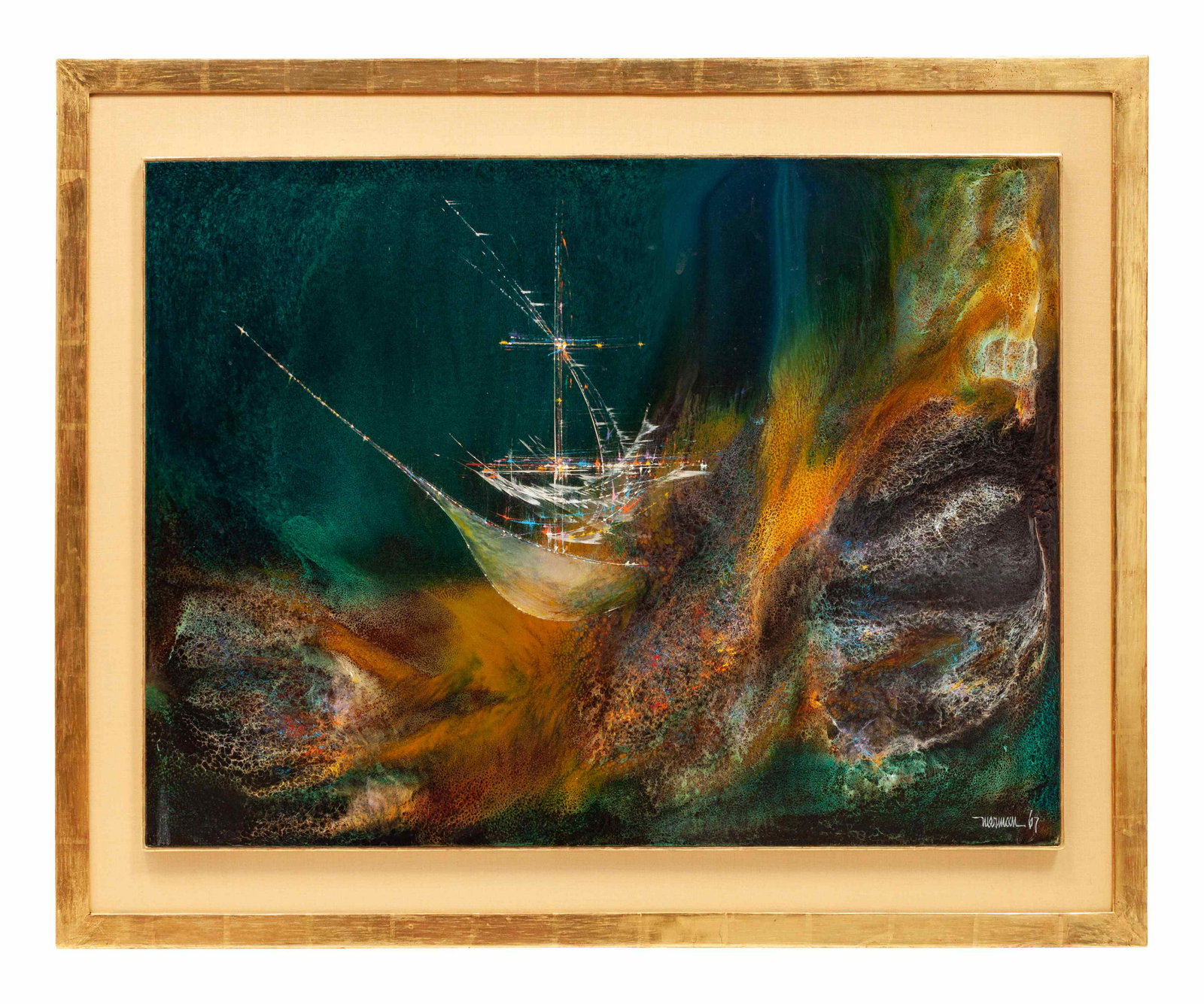 Leonardo Nierman (Mexican, b. 1932) Enchanted Ship, (1 of 3)