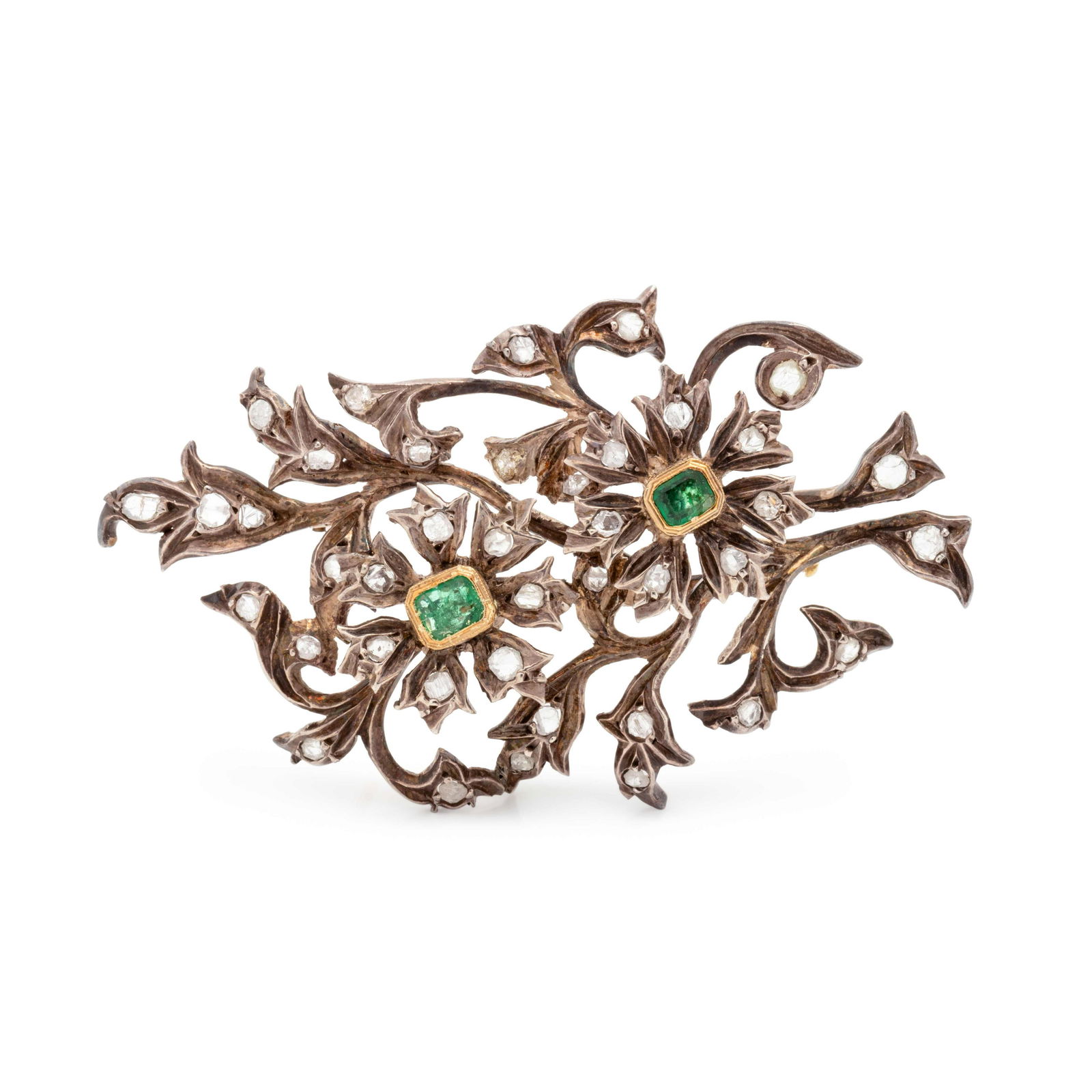 EMERALD AND DIAMOND FLOWER BROOCH (1 of 2)