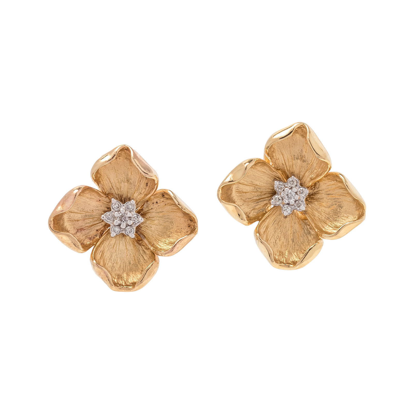 YELLOW GOLD AND DIAMOND FLOWER EARCLIPS (1 of 2)