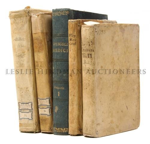 (MEDICINE) A group of 25 volumes.: (MEDICINE) A group of 25 volumes. Supplimento della medicina domestica. By Dilorry. Naples, 1782. Vol. 2. Dissertatio medica. Geneva, 1697. Elementi di fisiologia. By Giuseppe And