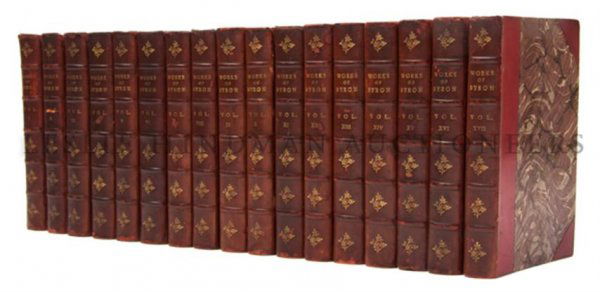 (FINE SETS) BYRON, LORD. The Works. London, 1832-1: (FINE SETS) BYRON, LORD The Works of Lord Byron: With His Letters and Journals, and His Life, by Thomas Moore. London: John Murray, 1832-1833. 17 vols. 12mo, 2/3 calf over marbled boards. Engraved tit
