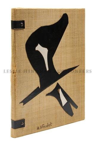 (PICASSO, PABLO) VERDET, ANDRE. Pour un nouveau pr: (PICASSO, PABLO) VERDET, ANDRE Pour un nouveau printemps de Pablo Picasso. (Nice: Imprimerie Meyerbeer, July, 1963) Folio, loose as issued in original boards covered in grass paper with leather onlays