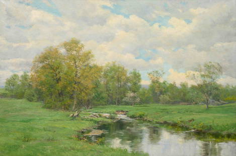 Olive Parker Black (American, 1868-1948): Olive Parker Black (American, 1868-1948) Untitled (Stream Through Pasture) oil on canvas signed Olive P. Black (lower left) 20 x 30 inches. Property from the Estate of Avis Hope Truska, Scottsdale, Ar