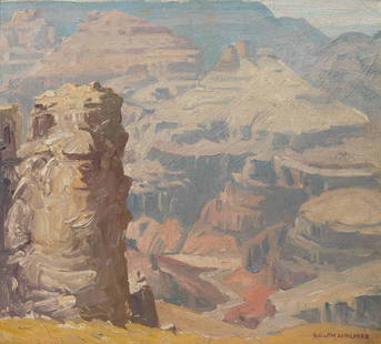 Ralph William Holmes (American, 1876-1963): Ralph William Holmes (American, 1876-1963) Grand Canyon oil on board signed RALPH HOLMES (lower right) 18 x 20 inches. Property from the Estate of Patricia Ann Black Smyth, Santa Fe, New Mexico, Sold