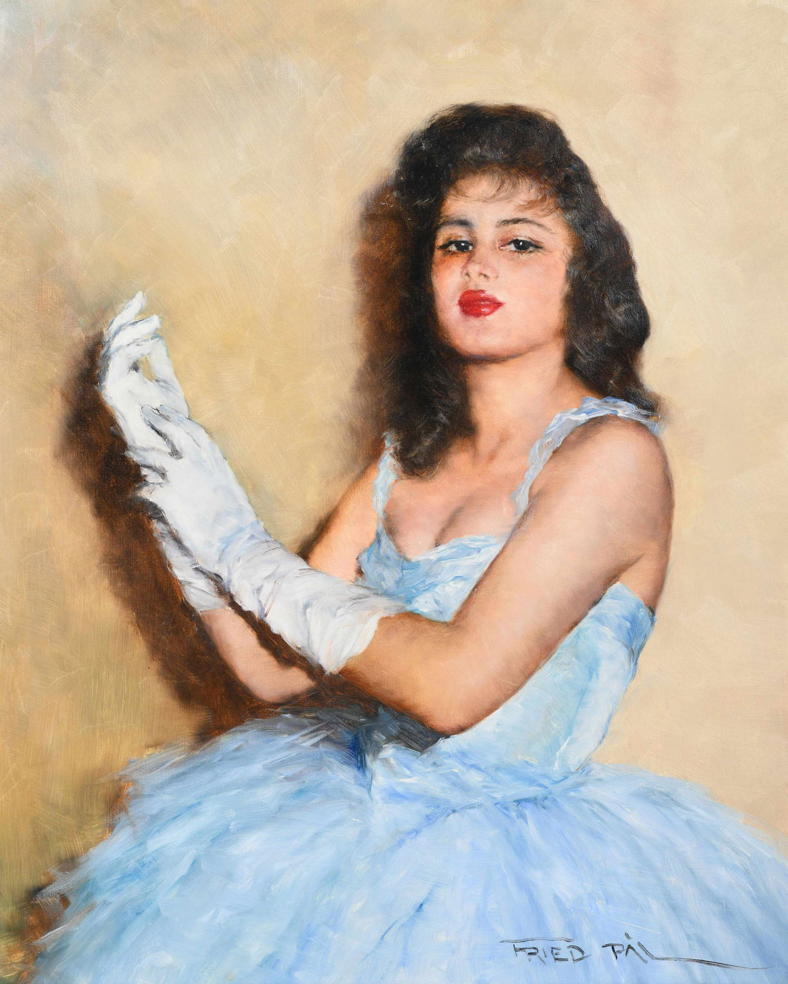 Pal Fried (American/Hungarian, 1893-1976): Pal Fried (American/Hungarian, 1893-1976) Lady with Gloves oil on canvas signed Fried Pal (lower right) 30 x 24 inches.