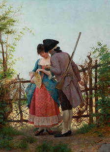 Pio Ricci (Italian, 1850-1919): Pio Ricci (Italian, 1850-1919) The Flirtation oil on canvas signed Pio Ricci (lower right) 29 1/4 x 21 1/4 inches. Property from the Estate of a Midwest Collector, Milwaukee, Wisconsin