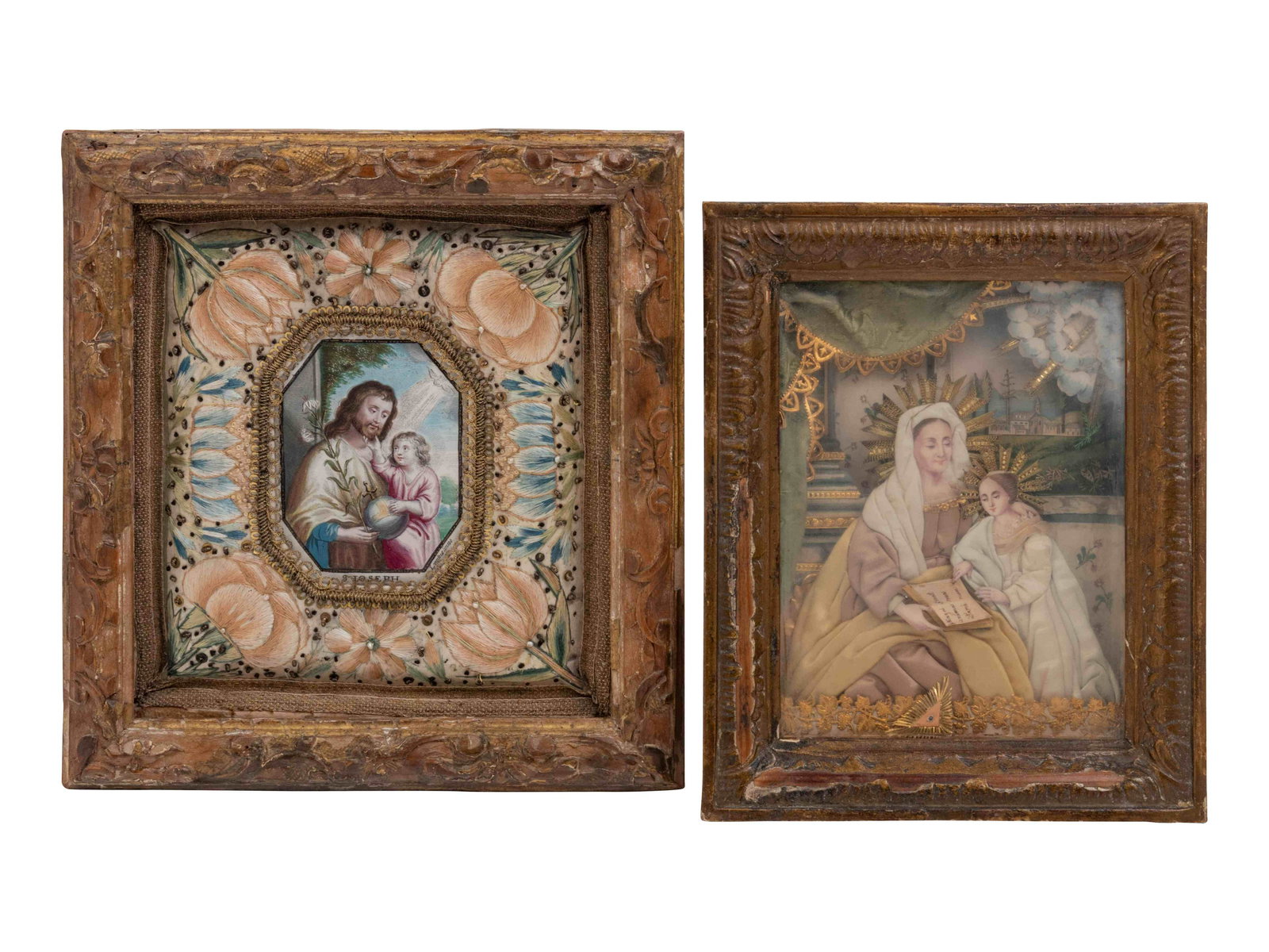 Two Ecclesiastical Silk Framed Works (19th Century) (1 of 3)