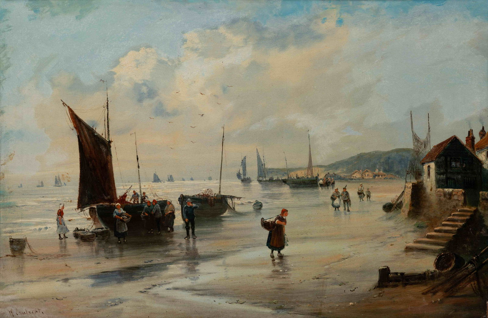 Artist Unknown (Late 19th Century): Artist Unknown (Late 19th Century) Peasants on the Shore oil on canvas laid to board signed illegibly (lower left) 20 1/4 x 30 1/4 inches. Property from The Estate of Heather Graham Glickman, Chicago,