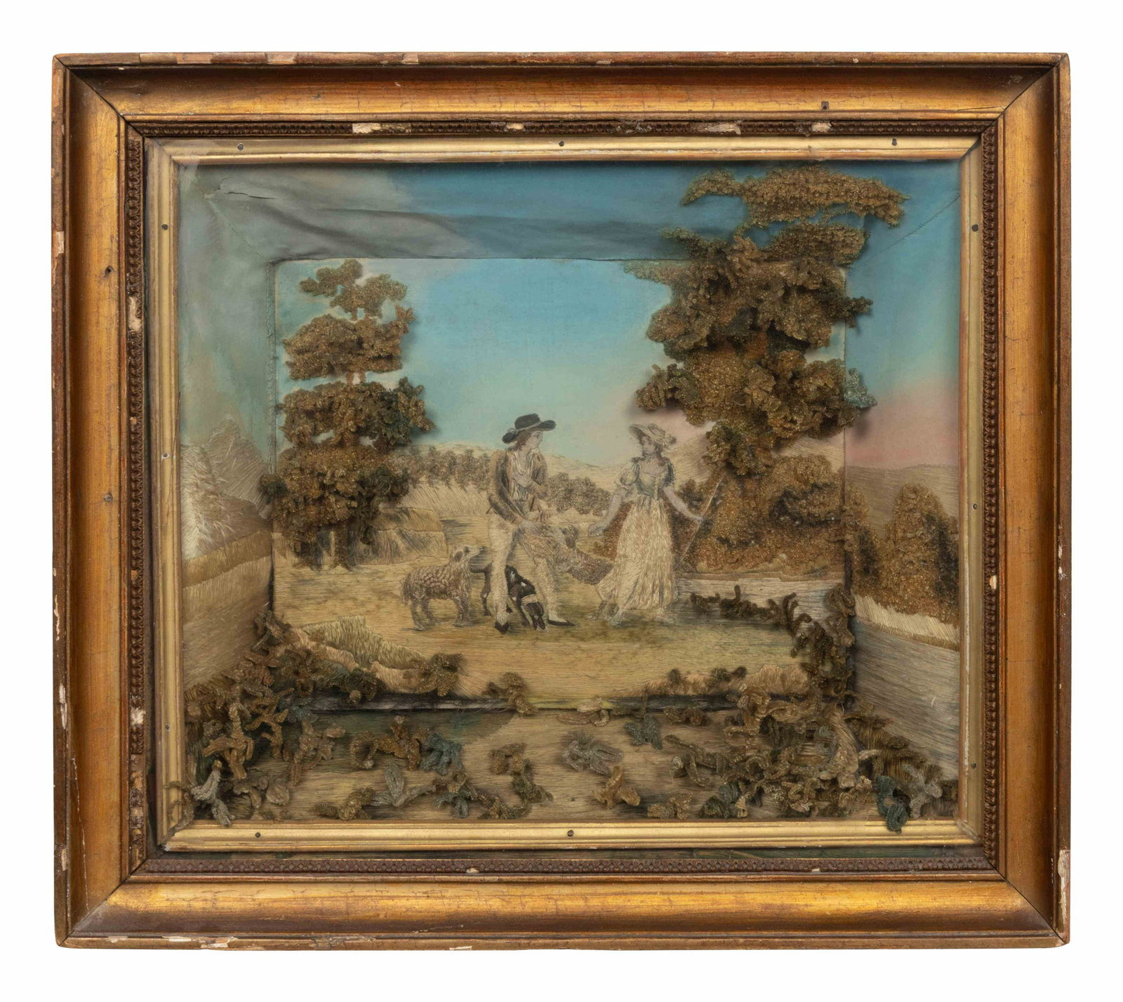A Diorama Depicting a Couple in an Outdoor Setting: A Diorama Depicting a Couple in an Outdoor Setting (18th/19th Century) mixed media Height 17 1/8 x width 19 1/8 x depth 3 inches. Property from the Estate of John D. Fornengo, Chicago, Illinois