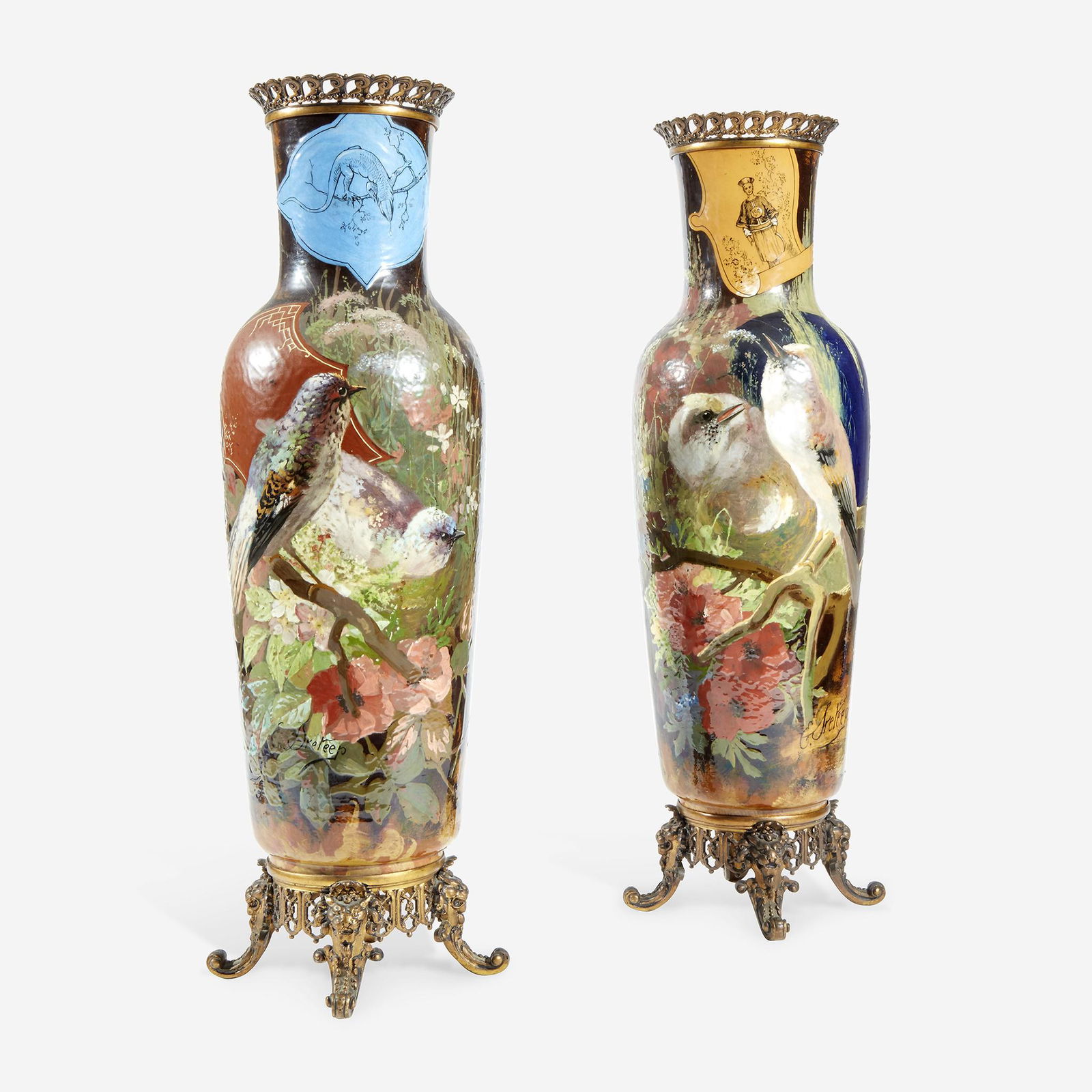 A Pair of Large French 'Japonisme' Faience and Bronze (1 of 1)