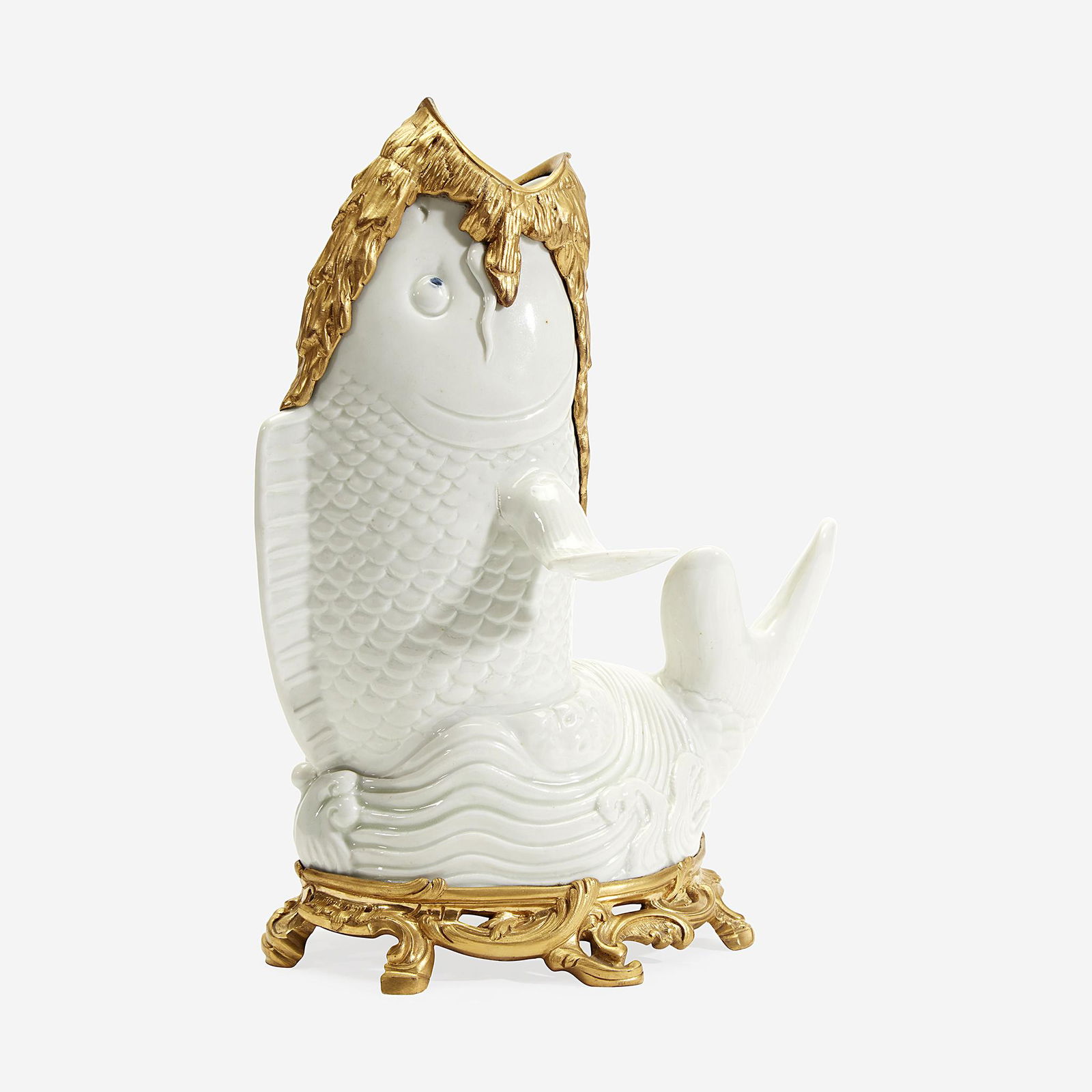 A Japanese Gilt Bronze-Mounted White-Glazed Koi-Form (1 of 2)