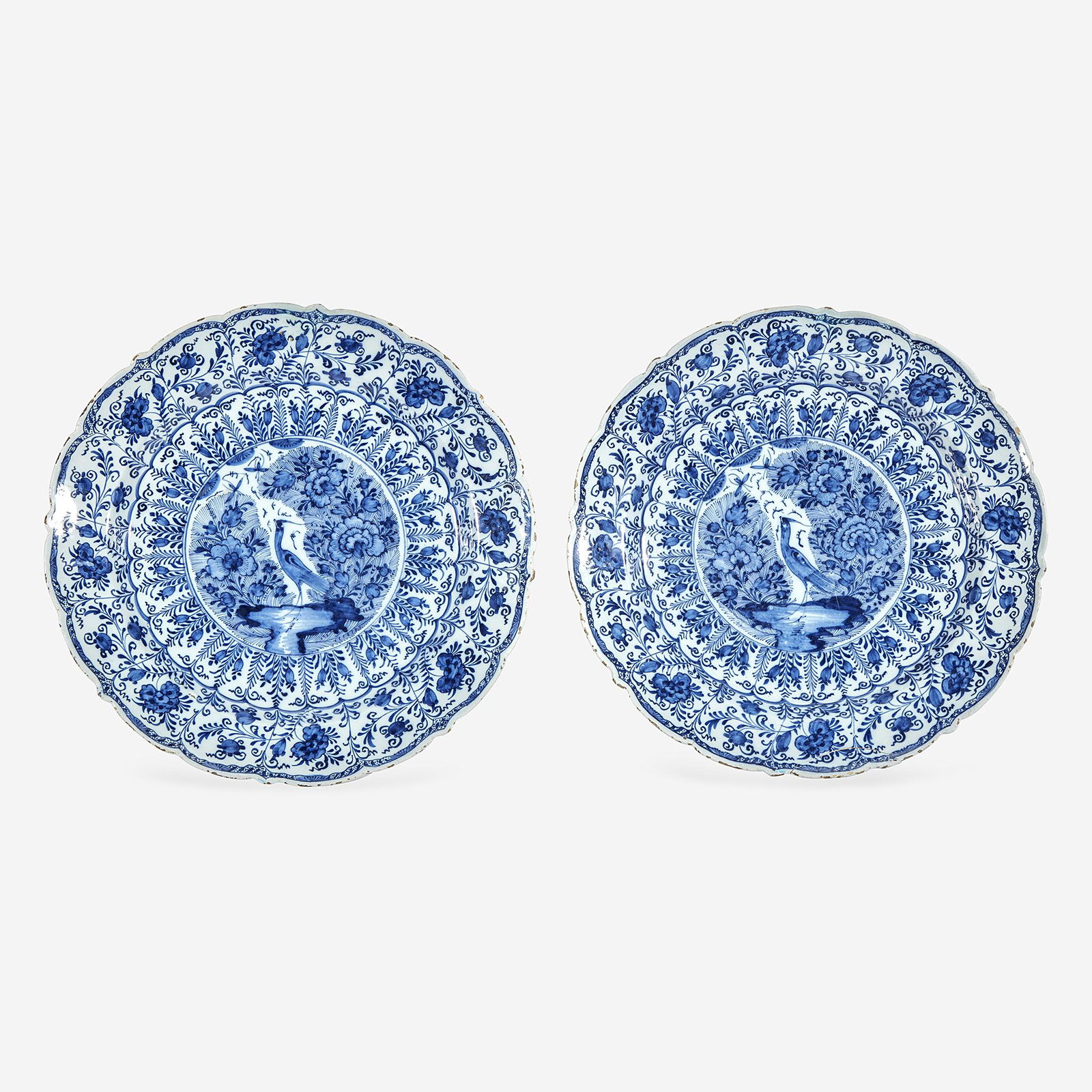 A Pair of Dutch Delft Chargers with Bird and Blossom (1 of 1)