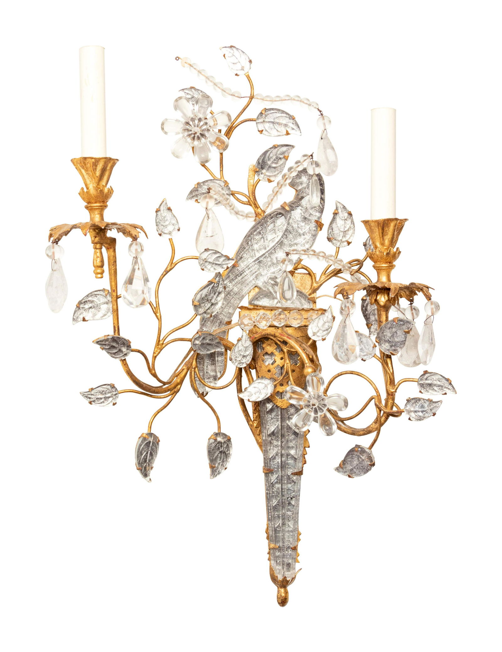 A Set of Four Gilt Metal and Glass Two-Light Sconces in (1 of 3)